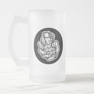 Hand Grenade In Comics Style Frosted Glass Beer Mug