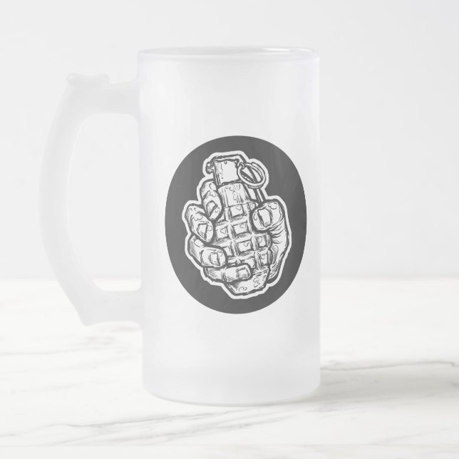 Hand Grenade In Comics Style Frosted Glass Beer Mug (Left)