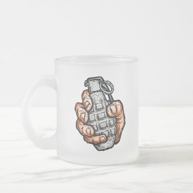Hand Grenade In Comics Style Frosted Glass Coffee Mug (Left)
