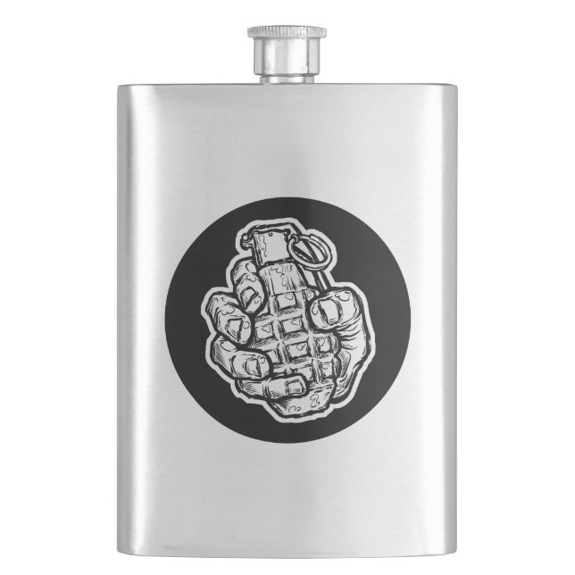 Hand Grenade In Comics Style Hip Flask (Front)