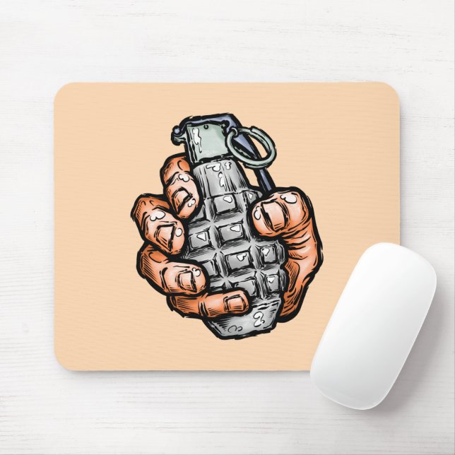 Hand Grenade In Comics Style Mouse Mat (With Mouse)