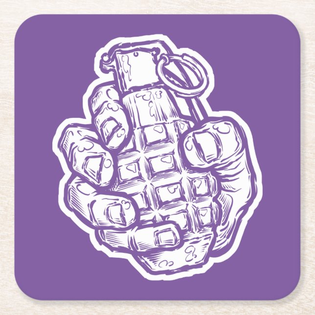 Hand Grenade In Comics Style Square Paper Coaster (Front)