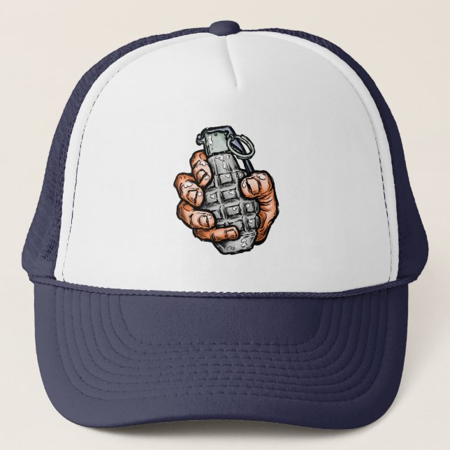Hand Grenade In Comics Style Trucker Hat (Front)