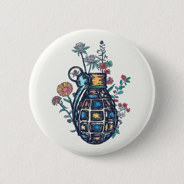 Hand Grenade Vase of Flowers 6 Cm Round Badge (Front)