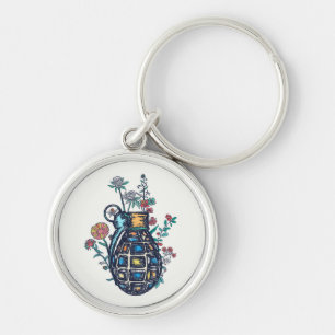 Hand Grenade Vase of Flowers Key Ring