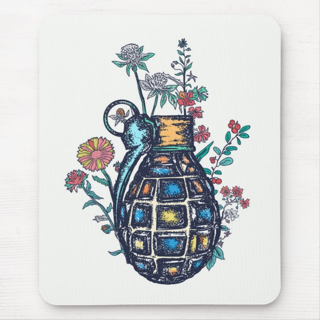 Hand Grenade Vase of Flowers Mouse Mat (Front)