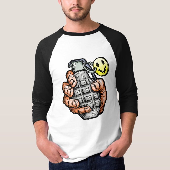 Hand Grenade With Happy Face, Comics Style T-Shirt (Front)