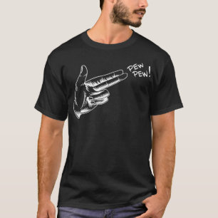 Hand Hands Pew Gun Line Art Scatch Lined Halloween T-Shirt