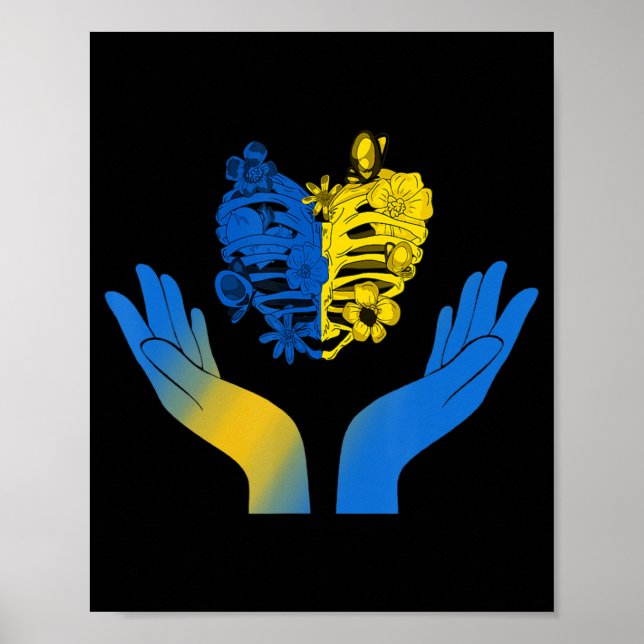 Hand Heart Ukraine Cage XRay Flower Ukraine Ukrain Poster (Front)
