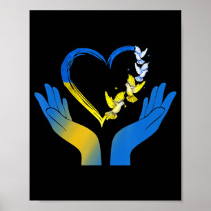 Hand Heart Ukrainian Flag Dove Ukraine Stand With  Poster