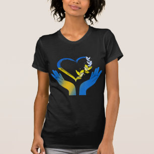Hand Heart Ukrainian Flag Dove Ukraine Stand With  T-Shirt