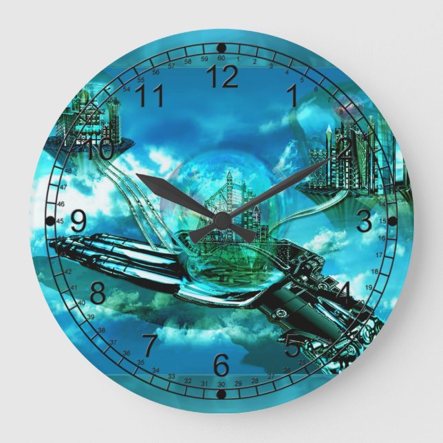 Hand Held Hope Futuristic City Large Clock (Front)