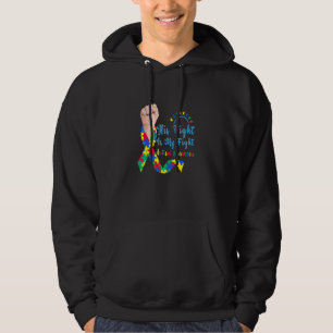 Hand His Fight Is My Fight Autism Awareness Month Hoodie
