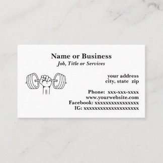 Hand holding a barbell business card