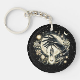 Hand Holding a Crystal under the Moonlight Key Ring