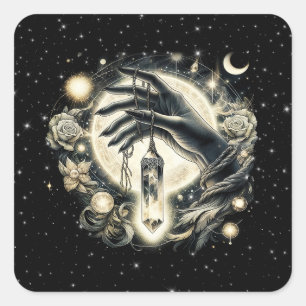 Hand Holding a Crystal under the Moonlight Square Sticker