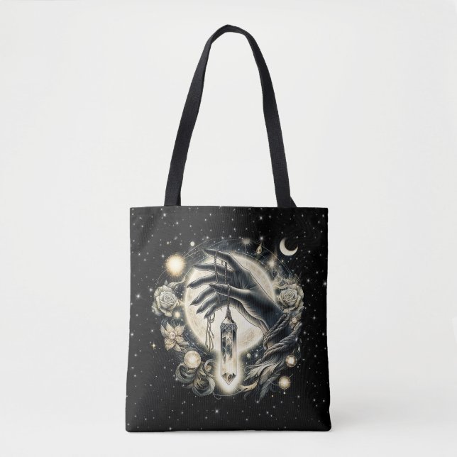 Hand Holding a Crystal under the Moonlight Tote Bag (Front)