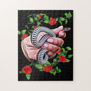 hand holding baby snake quote reptile animals art jigsaw puzzle
