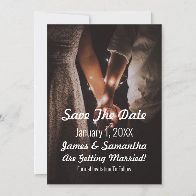 Hand-holding Christmas Lights Photo  Save The Date (Front)