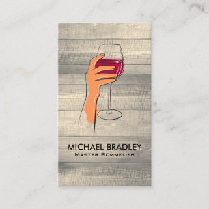 Hand Holding Glass of Wine   Wood Business Card