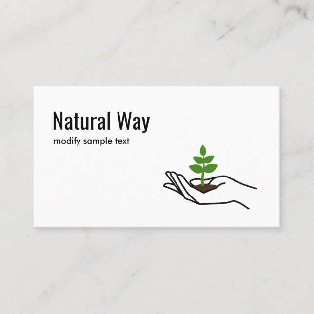 Hand Holding Green Leaves Plant Nature Logo Business Card (Front)