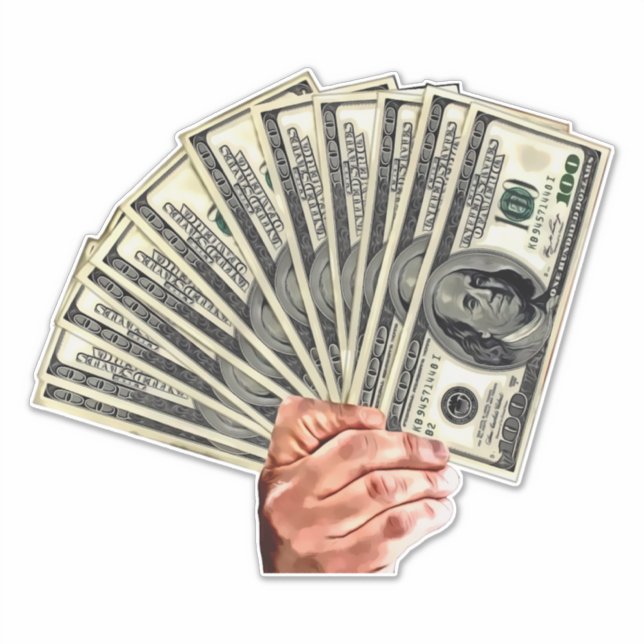 hand holding hundred dollar bills money art (Front)