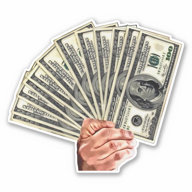 hand holding hundred dollar bills money art (Front)