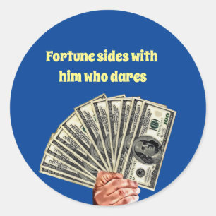 hand holding hundred dollar bills money art classic round sticker