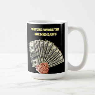 hand holding hundred dollar bills money art coffee mug