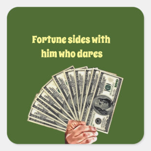 hand holding hundred dollar bills money art square sticker