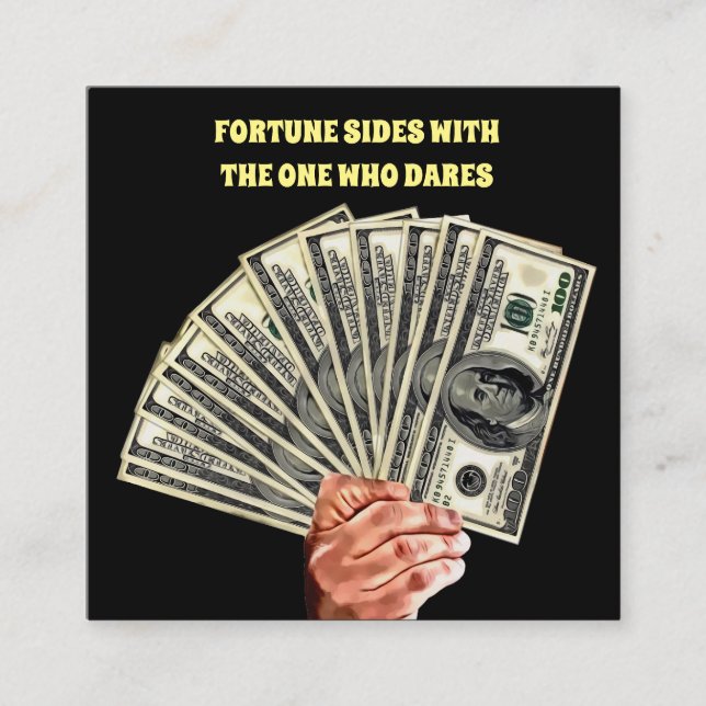 hand holding hundred dollar bills money finance square business card (Front)