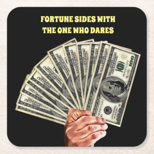 hand holding hundred dollar bills money finance square paper coaster