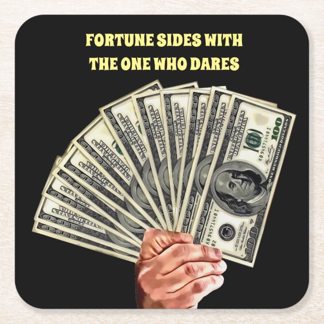 hand holding hundred dollar bills money finance square paper coaster (Front)