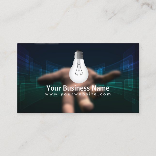 Hand Holding Light Bulb Dark business card (Front)