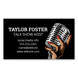 Hand Holding Microphone   Singer   Radio Host Magnetic Business Card