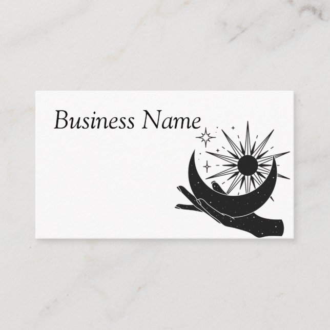 Hand holding moon and sun square business card (Front)