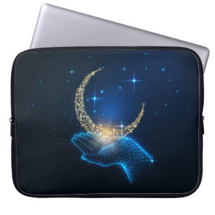 Hand Holding Moon Galaxy Laptop Bag