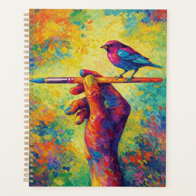 Hand Holding Paintbrush with Bird Creative Planner (Front)
