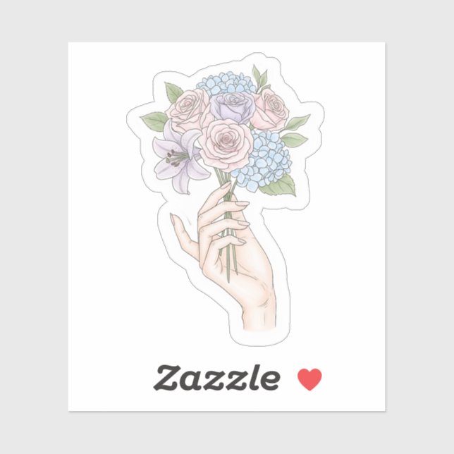 Hand Holding Pastel Flower Bouquet Retro Sticker (Sheet)