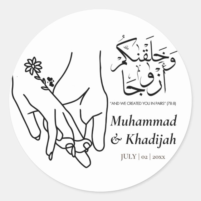 Hand Holding Quran Quote Muslim Wedding Nikah Classic Round Sticker (Front)