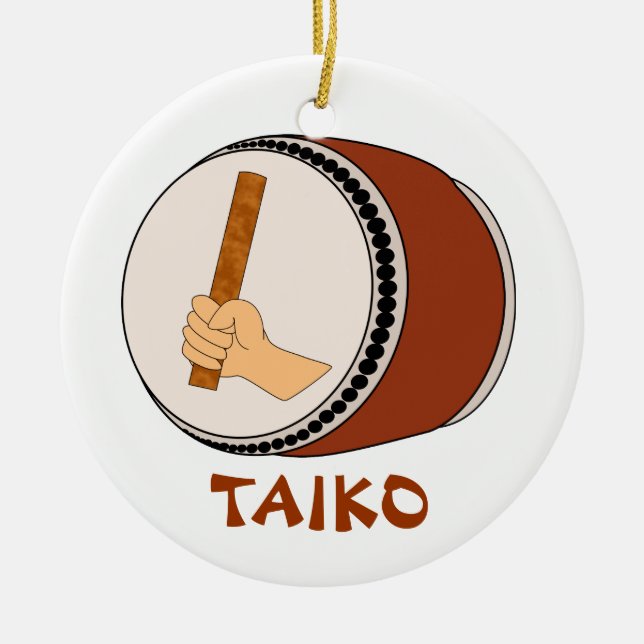 Hand Holding Stick Taiko Drum Japanese Drumming Ceramic Tree Decoration (Front)
