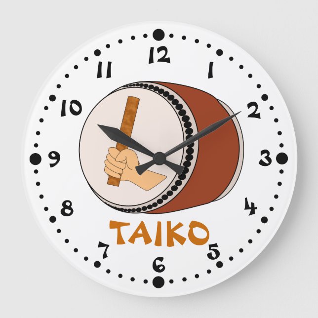 Hand Holding Stick Taiko Drum Japanese Drumming Large Clock (Front)