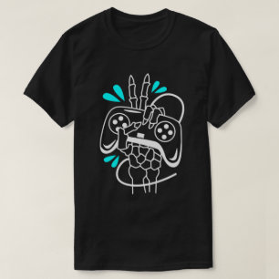 Hand Holding Video Game Controller with Neon Colou T-Shirt