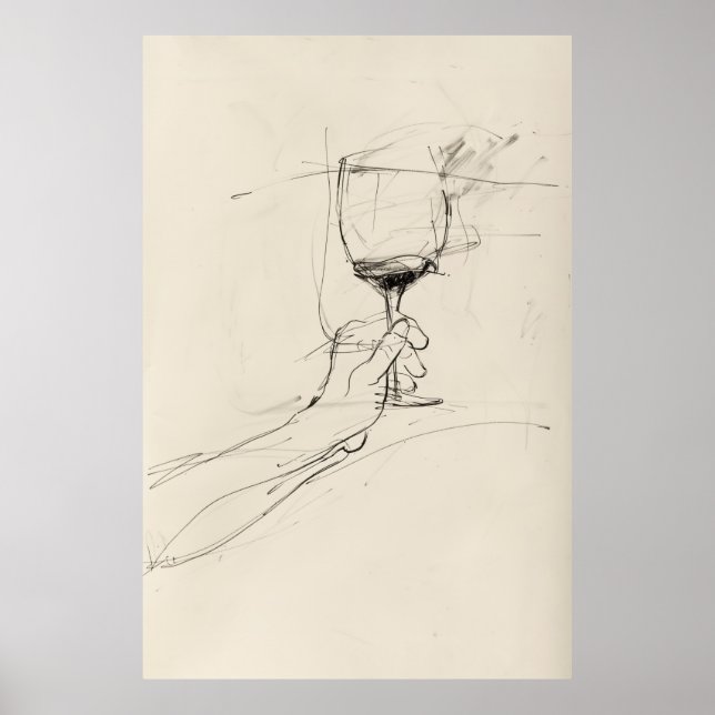 Hand Holding Wine Glass Sketch - Poster (Front)