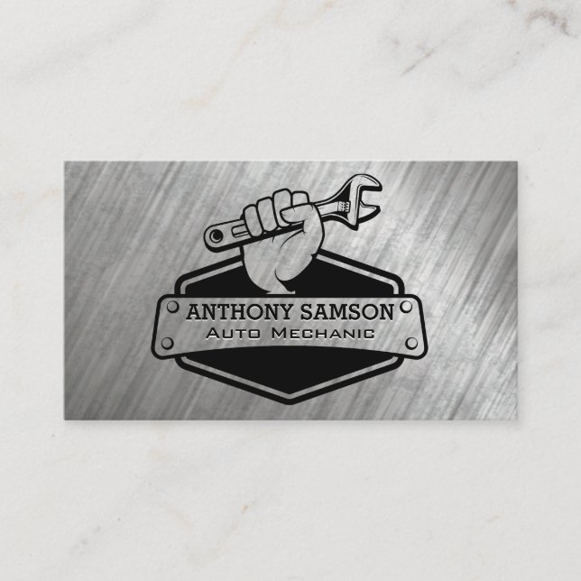 Hand Holding Wrench | Mechanic Logo Business Card (Front)