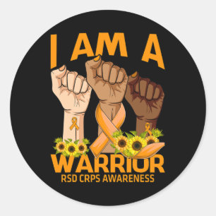 Hand I Am A Warrior RSD CRPS Awareness Sunflower Classic Round Sticker