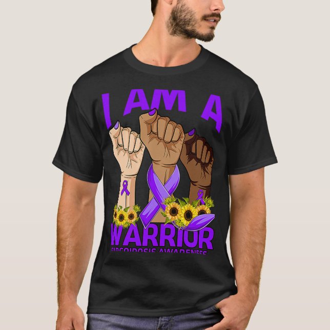 Hand I Am A Warrior Sarcoidosis Awareness Sunflowe T-Shirt (Front)