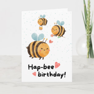 Hand Iillustrated Cute Bumble Bee Birthday Card