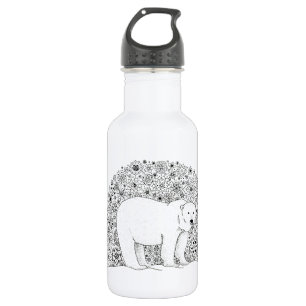Hand Illustrated Artsy Floral Polar Bear Pen Art 532 Ml Water Bottle