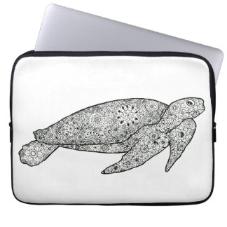 Hand Illustrated Artsy Floral Sea Turtle Laptop Sleeve